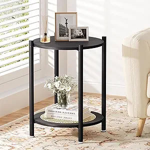 Side Table, End Table Small Round Table Sofa Bedside Table Mini Coffee Accent Table, Farmhouse Wood End Table Stand, Nightstand for Small Spaces, Living Room, Bedroom, Office, Black