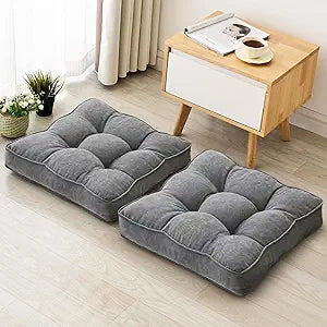 1 MIDDLE ONE Floor Pillow Set of 2, Memory Foam Floor Cushions for Adults, Large Meditation Pillow for Sitting, 22 x 22 Inches (Square | Grey)