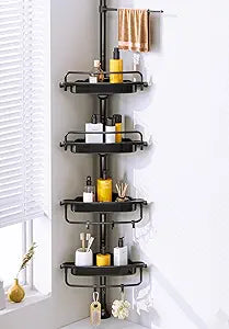 Rustproof Shower Caddy Tension Pole Corner Shower Caddy Organizer 4 Tier Adjustable Shelves with Tension Pole and Large Capacity for Bathtub Shampoo Accessories Storage Rack 38.8-122.7inch