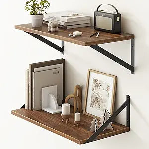 Fun Memories 20 Inch Floating Shelves, Deep Wall Shelves for Kitchen, 20 x 10 Floating Shelf for Living Room, Bedroom, Farmhouse Floating Shelves for Home Decor Storage, Walnut, Set of 2