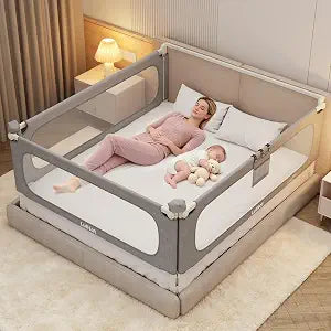 King Size Bed Rails for Toddlers: 3-Piece with Corner Cushion | Stable, Tool-Free Install, Fold-Down & Dual Safety Lock, Side Pocket, Adjustable for 2-13" Mattress, for Baby Co-Sleeping