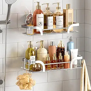 TAILI Shower Caddy Suction Cup 2 Pack, Heavy Duty Bathroom Basket, Bath Shelves for Inside,Stainless Steel Shower Holder for Bathroom Storage & Home Decor,Silver