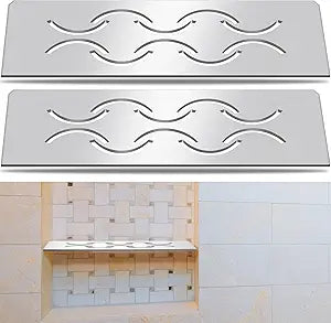 Teenyyou 2 Pack Niche Rectangular Shelf for 12 Prefabricated Board Niche Fits 5/32 Grout Line, 4mm Thick, Bathroom Wave Design, Marine Grade Brushed 316 Stainless Steel