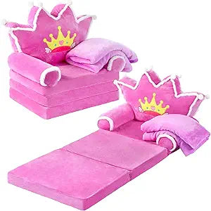 Gifts for Kids Couch 2 in 1 Toddler Couch Fold Out with Flannel Blanket Set Soft Princess Kids Chair for 1-3 Toddler Comfy Convertible Sofa to Lounger Bed for Reading Decor(Purple)