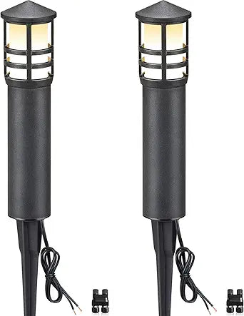 SUNVIE 3W Low Voltage Pathway Lights Wired LED Landscape Pathway Lighting 3000K Warm White Low Voltage Landscape Lights Aluminum Bollard Path Lights for Walkway Yard Garden ETL Listed Cord, 2 Pack