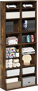 Furinno Jaya DVD Shelf, 16-Shelf Wide CD Rack, Media Shelf with Adjustable Shelves, 8 x 2 DVD Storage Cabinets for CD Blueray Game Disc, Easy Assembly, for Living Room, Home Office, Amber Pine