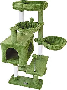 KIYUMI Cat Tree Cat Tower Condo with Sisal Scratching Post for Indoor Cats Cat Tree Cat Furniture with Hammock Perch and Kitten Ball Toys, Multi-Level Pet Activity Center Green