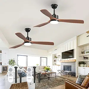 addlon 2 Pack 52 inch Ceiling Fans with Lights, Black Ceiling Fan with Light and Remote Control, Reversible, 3 Wood Blades, 6 Speeds, 3CCT Dimmable, Noiseless, Wood Ceiling Fan for Indoor/Outdoor Use