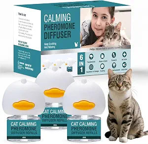 Cat Calming Diffuser 6 in 1 Multicat Calming Pheromones Diffusers 48ml Refill Plug In Fits Common Diffusers Stress Anxiety Relief Fighting Scratching Calm Relaxing Pheromone for Cats Kit 90 Days