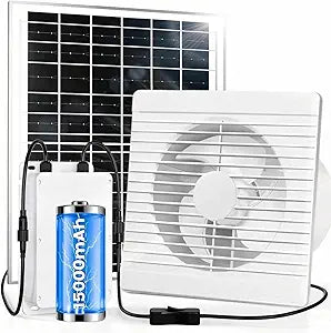 Solar Fan for Chicken Coop with Battery, 25W 24000mAh 8" Solar Powered Exhaust Fan, Quiet Waterproof High Airflow, Usable At Night for Outdoor, Greenhouse, Sheds, Pet Houses