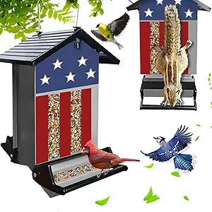 Squirrel Proof Bird Feeder for Outdoors,6LB Large Capacity,Metal Wild Bird Seed Feeder with Bilateral Weight-Activated Perches for Outside Hanging,Finch,Cardinal,Blue Jay,GardenGrey