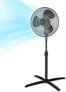 PELONIS 16 inch Pedestal Fan for Bedroom , Oscillating Fan, 3-Speeds, 90┬░ Oscillation, Adjustable Height, Floor Fan, Standing Fan for Living Room, Kitchen, and Home office, Black