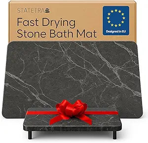 Stone Bath Mats for Bathroom - Diatomaceous Earth Bath Mat, Quick-Dry Bath Stone Mat & Large/Small Stone Shower Mat, Anti-Slip 100% Natural Stone Bathmat, 2 Stone Mats (Black Marble)