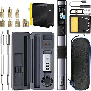 FNIRSI HS02 100W Corded Heat Set Insert Tool & Soldering Iron Kit for 3D Printer, Plastic, Portable Electronics Repair, 3S Fast Heating, 3 Preset Temps, with M2-M8 Threaded Brass Insert Nuts & Tips