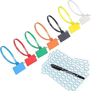 250pcs 6 inch Wire Zip Ties, Self-locking Nylon Cable Tags Labels, Multicolor Written-on Cable Mark Ties Zip Tie Tags for Wire Marking and Organizing