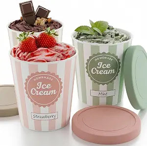 ZICOTO Set of 3 Reusable Ice Cream Containers 1 Quarts ea. with Lids