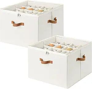 StorageWorks 2 Pack Shoe Organizer for Closet, Foldable Shoe Storage Box with Adjustable Dividers, Fabric Shoes Container, Stackable Storage Bins for Boots, Sneakers, Fits up to 16-32 Pairs, Beige