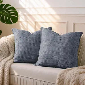 100% Cotton Pillow Covers 26''x26'' Decorative Soft Breathable Washable Euro Pillow Covers for Sofa Bedroom Living Room Home Decor Pillow Cases for Family Students Renters,Grey Blue