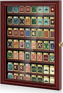 Silipull 56 Lighter Display Case Wall Mount Display Case for Lighter Detachable Wooden Cabinet W/98% UV Acrylic Door Lockable Spoon Storage Box for Collection, 19.3 x 14 x 1.57 Inch, Cherry Finish