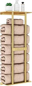 STWWO Bathroom Towel Storage Rack for Bathroom, 30 inch Towel Racks Wall Mounted with Shelf Can Holds 6 Large Towels, Wall Towel Rack for Rolled Towels, Gold