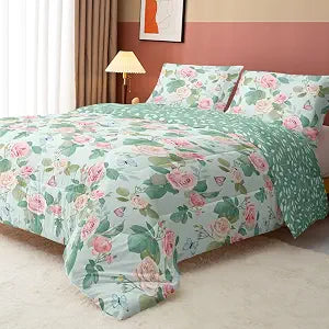Flowers Comforter Set 3pcs 1 Comforter + 2 Pillowcases for Boys Girls Printed Bedding Comforter Set,Duvet for All Seasons(Flowers Twin)