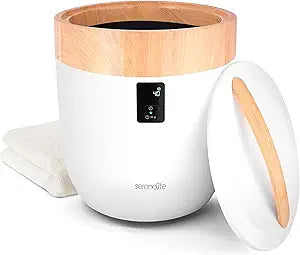 SereneLife Counter Towel Warmer Bucket - with Customized Fragrance for Spa and Bathroom, Luxury Heater, Auto Shut Off, Fits 1 Large Blanket, Bathrobe, PJs (Natural)