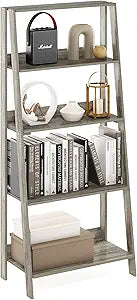 Furinno Ladder Book Shelf, 5-Tier Ladder Shelf, Bookshelf, Display Storage Shelves, 13 x 23.6 x 53.5, for Living Room, Home Office, Grey Oak