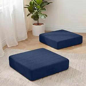 MeMoreCool Square Floor Pillows for Adults Kids, 2 Sets Large Meditation Cushion with 5" Thick Foam and Washable Tufted Cover, 24 Inch Navy Seat Floor Cushions for Sitting and Yoga