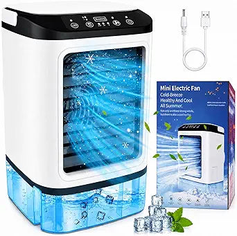 Portable Air Conditioners, SMLEGFT Personal Air Conditioner with 900ml Large Water Tank & Icebox, Dual Mist Spray & 7 Color Light, 3 Speed & Boost Mode, Evaporative Air Cooler for Bedroom Office Desk