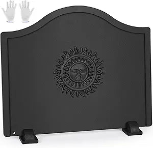 Fireback for Fireplace 24 Inches - Fireplace Back Plates with Feets | Fireplace Heat Reflector Boho Style Sun Pattern (24 Inches)