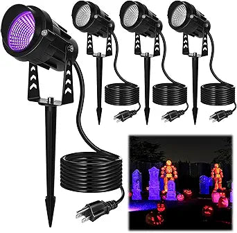 Rossesay 4 Pcs Christmas Spotlight Purple Flood Light Outdoor 12w Ip66 Waterproof LED Landscape Lighting with Us Plug for Christmas Outdoor Decor, Dance Party, Stage, Yard, Garden, Clubs, Bars