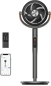 DREO Smart Fan for Bedroom, 120┬░+105┬░ Omni-directional Oscillating Standing Fans with Remote, 100ft Quiet Floor Fan for Room, Wi-Fi/Voice/Alexa, 6 Modes, 8 Speeds, 37-43'' Height, 12H Timer, DC Motor
