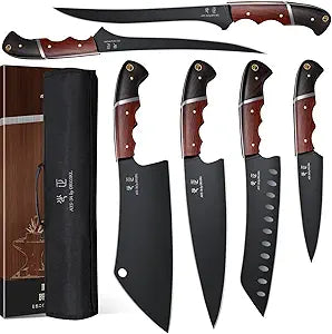 DRGSKL Kitchen Knife Set with Bag - 6 PCS Chef Knives Set - Cleaver, Boning, Fillet, Santoku, Kitchent Utility Knives, Chef Knife with Full Tang Wooden Handle, Gifts for Men and Women