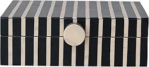 Creative Co-Op Handmade Mango Wood and Resin Striped Storage Box with Knob, Black, Tan & Natural