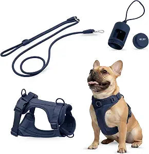 No Pull Dog Harness and Leash Set 3-in-1 Adjustable Anti Pull Dog Harness with Hands-Free Matching Leash,Poop Bag Holder,Easy Walk Dog Harness Medium Sized Dog(Navy Blue)