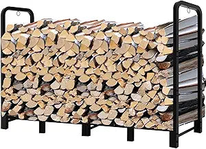 8Ft Firewood Rack Adjustable Fireplace Wood Holder for Outdoor Indoor Storage Log-Heavy Duty Fire Log Lumber Stand Stacker, Black