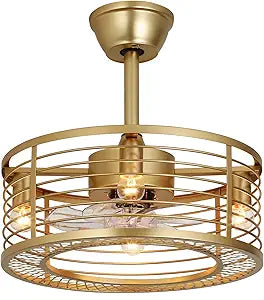 Chinco Star Caged Ceiling Fan with Light, Gold Fandelier Ceiling Fan and Remote Control - Reversible Motor, 6-Speed Wind, 18 Inch for Bedroom and Kitchen