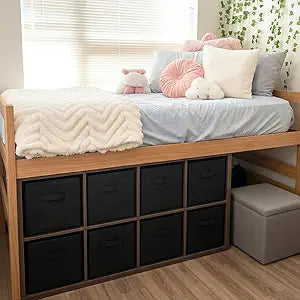 SiliFine 8 Cube Storage Organizer with 8 10.63" Fabric Bins, DIY Closet Organizers and Storage, Portable Plastic Cubby Shelves for Dorm Room, Under Bed, Bedroom, 10.63" Non-Woven Storages Cubes, Black