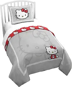Jay Franco Duvet Cover Set ��� 2 Piece Comforter Cover and Sham Set, Super Soft Cozy Bedding (Insert Not Included) Grey - Hello Kitty, Twin