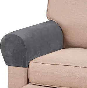 PrinceDeco 4 Pack Thick Velvet Stretch Armrest Covers for Chairs, Sofas & Armchairs - Non Slip, Grey