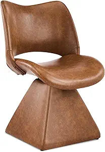 Swivel Dining Chair, Modern Faux Leather Kitchen Chair, Upholstered Armless Side Chair with Metal Base for Dining Room, Desk, Vanity, 1 PCS (Retro Brown)