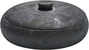 Creative Co-Op Decorative Paulownia Wood Container with Lid, Black