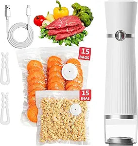 MegaWise Portable Vacuum Sealer for Food Storage, Handheld Vacuum Sealer Machine with 30 Reusable Bags, Compact & Powerful Food Saver for Home and Travel