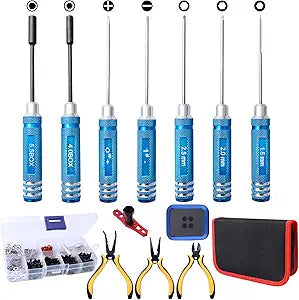 RC Tool Kit - RC Screwdriver(Flat/Phillips/Hex), Screw Kit, Pliers, Wheel Wrench, Tray for RC Car FPVDone Quadcopter Helicopter Boat Compatible with Traxxas, Axial, Redcat, HPI, Losi RC Repair Tools
