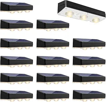 JOFIOS Solar Fence Lights Outdoor Waterproof Led, 1300mAh,16pack,6 inch Solar Lights for Fence with Warm White & RGB 8 Colors,Outdoor Solar Lights for Patio, Backyard, Deck, Railing (Black)