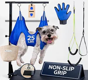 Dog Grooming Kit Adjustable Arm With Clamp: Height 26"-40", Small Dog Sling For Nail Trimming Hammock, no-sit Haunch Holder Leash Loops, Glove, Tool Hanging, Full Home Pet Grooming Supplies Kit, Cats