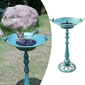 26.6" H Solar Bird Bath, Cast Iron Bird Bath and Solar Fountain, Outdoor Metal Bird Bath Bowl for Outdoors,Patio Yard Lawn Decor