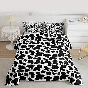 Feelyou Cow Print Comforter Set All Season Black Bedding Queen for Kids
