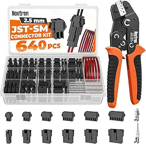 JST-SM 2.5mm Connector Kit with AWG2817 Ratcheting Crimping Tool, 14 Sizes Wire Terminal Set for LED Strip, Car Interior Lights, RC, Motorcycle & DIY Wiring Electronics