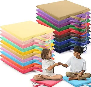 Suzile 20 Pcs 12'' Square Floor Cushions for Classroom Flexible Floor Seating with Handles Classroom Carpet Cushions for Kids Toddlers Daycare Preschool Furniture